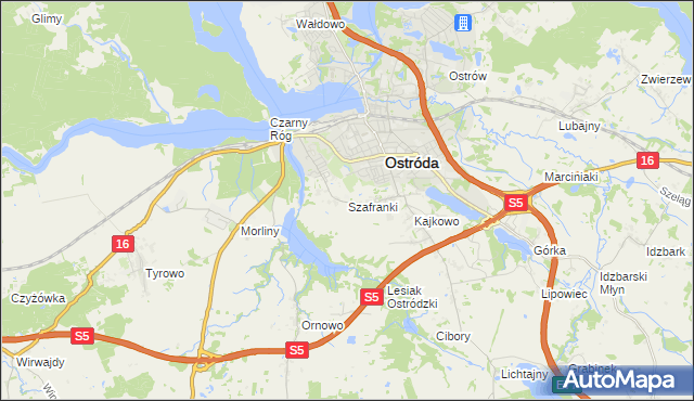 mapa Szafranki gmina Ostróda, Szafranki gmina Ostróda na mapie Targeo