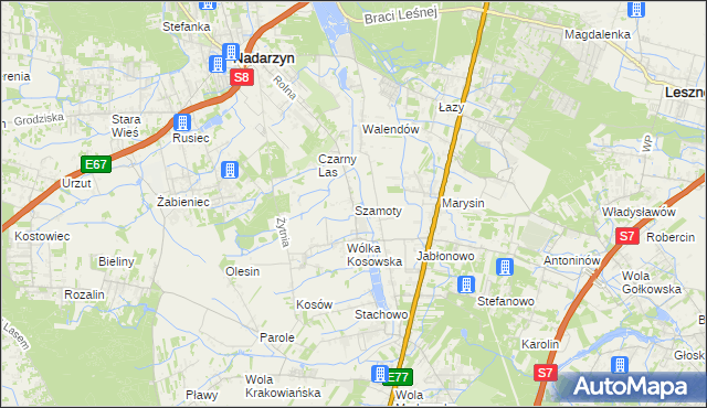 mapa Szamoty gmina Nadarzyn, Szamoty gmina Nadarzyn na mapie Targeo