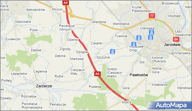 mapa Szczytna gmina Pawłosiów, Szczytna gmina Pawłosiów na mapie Targeo