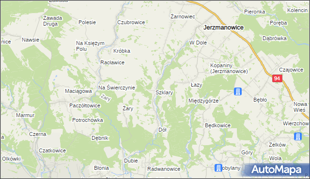 mapa Szklary gmina Jerzmanowice-Przeginia, Szklary gmina Jerzmanowice-Przeginia na mapie Targeo