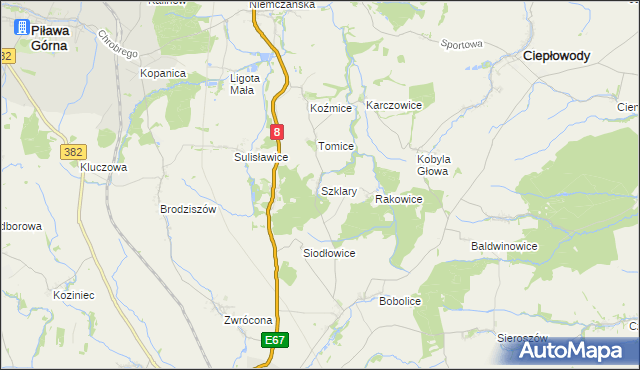 mapa Szklary gmina Ząbkowice Śląskie, Szklary gmina Ząbkowice Śląskie na mapie Targeo