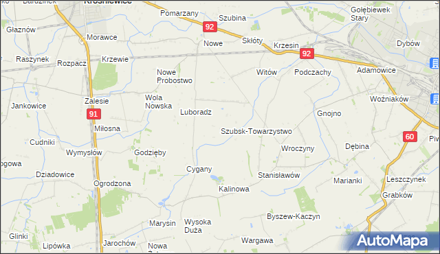 mapa Szubsk-Towarzystwo, Szubsk-Towarzystwo na mapie Targeo