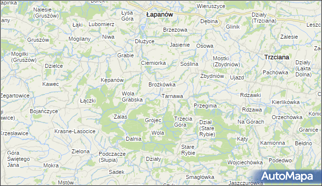 mapa Tarnawa gmina Łapanów, Tarnawa gmina Łapanów na mapie Targeo