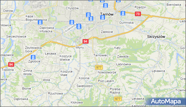 mapa Tarnowiec gmina Tarnów, Tarnowiec gmina Tarnów na mapie Targeo