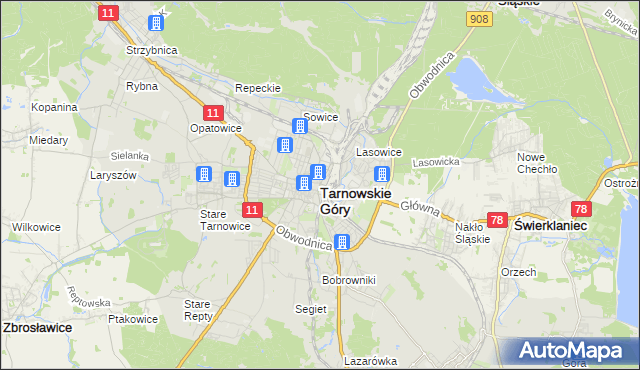 mapa Tarnowskie Góry, Tarnowskie Góry na mapie Targeo