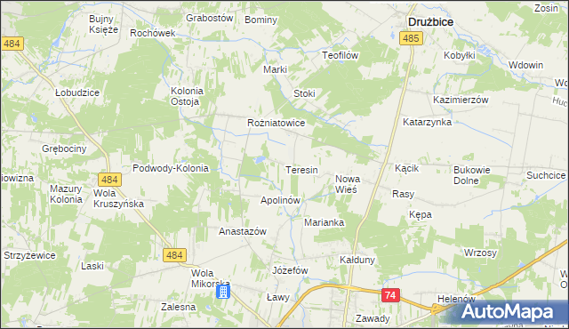 mapa Teresin gmina Drużbice, Teresin gmina Drużbice na mapie Targeo