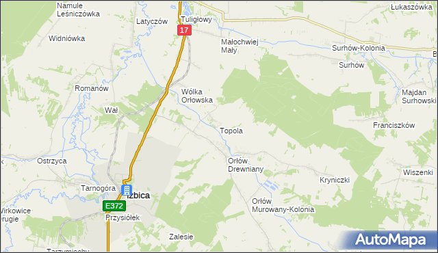 mapa Topola gmina Izbica, Topola gmina Izbica na mapie Targeo