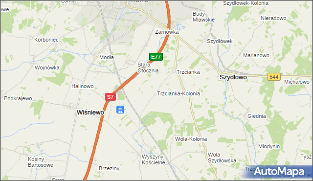 mapa Trzcianka-Kolonia gmina Szydłowo, Trzcianka-Kolonia gmina Szydłowo na mapie Targeo