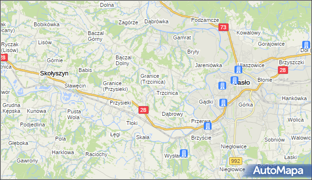 mapa Trzcinica gmina Jasło, Trzcinica gmina Jasło na mapie Targeo