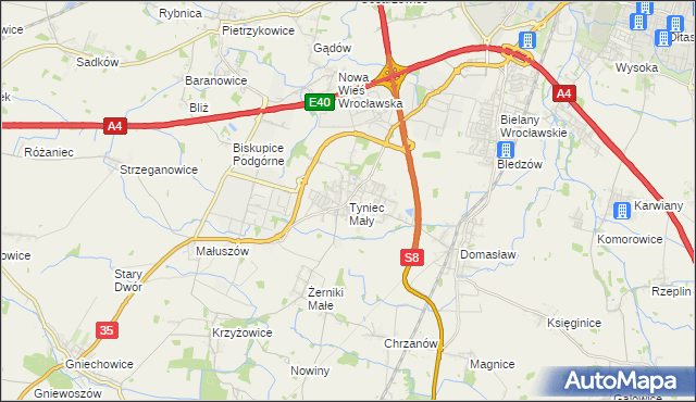 mapa Tyniec Mały, Tyniec Mały na mapie Targeo