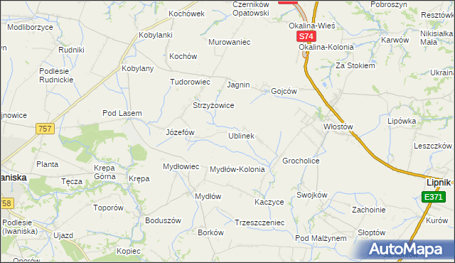 mapa Ublinek, Ublinek na mapie Targeo