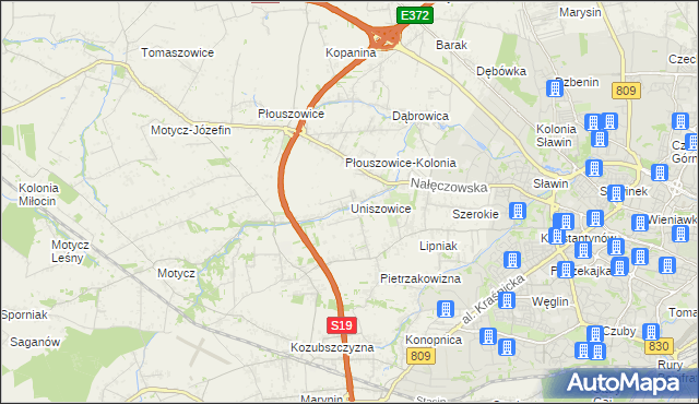 mapa Uniszowice, Uniszowice na mapie Targeo