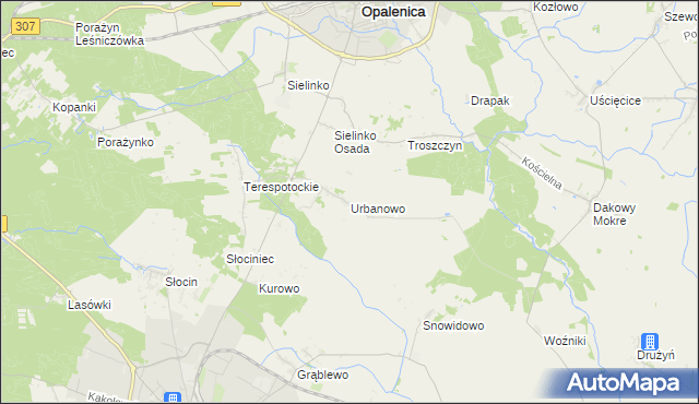 mapa Urbanowo gmina Opalenica, Urbanowo gmina Opalenica na mapie Targeo
