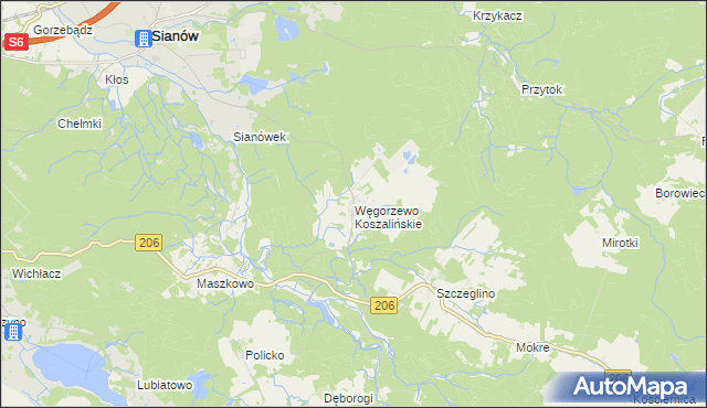 mapa Węgorzewo Koszalińskie, Węgorzewo Koszalińskie na mapie Targeo