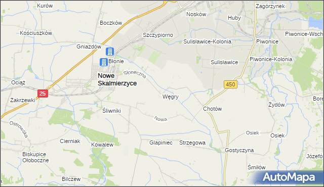 mapa Węgry gmina Nowe Skalmierzyce, Węgry gmina Nowe Skalmierzyce na mapie Targeo