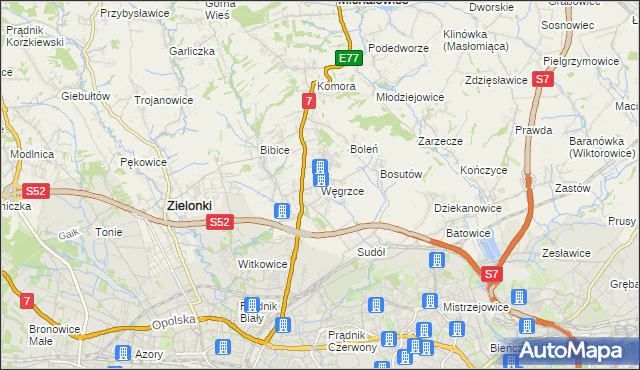 mapa Węgrzce gmina Zielonki, Węgrzce gmina Zielonki na mapie Targeo