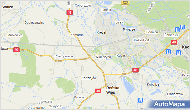 mapa Większyce, Większyce na mapie Targeo