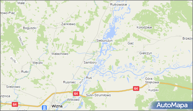 mapa Wierciszewo gmina Wizna, Wierciszewo gmina Wizna na mapie Targeo