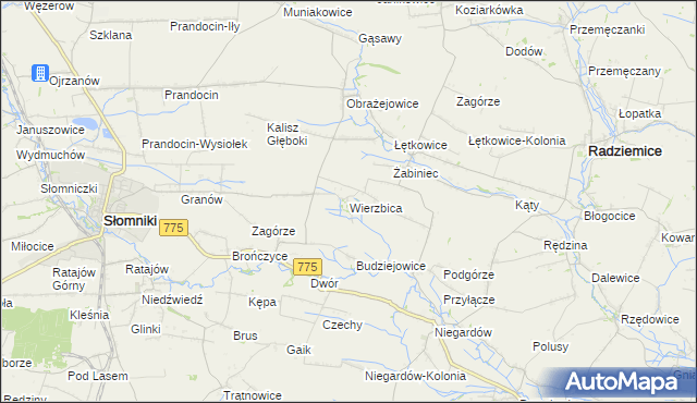 mapa Wierzbica gmina Radziemice, Wierzbica gmina Radziemice na mapie Targeo