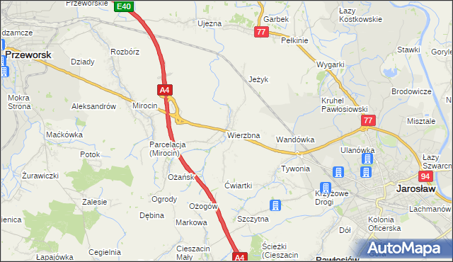 mapa Wierzbna gmina Pawłosiów, Wierzbna gmina Pawłosiów na mapie Targeo