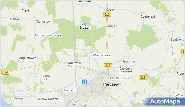 mapa Wierzbówka gmina Parczew, Wierzbówka gmina Parczew na mapie Targeo