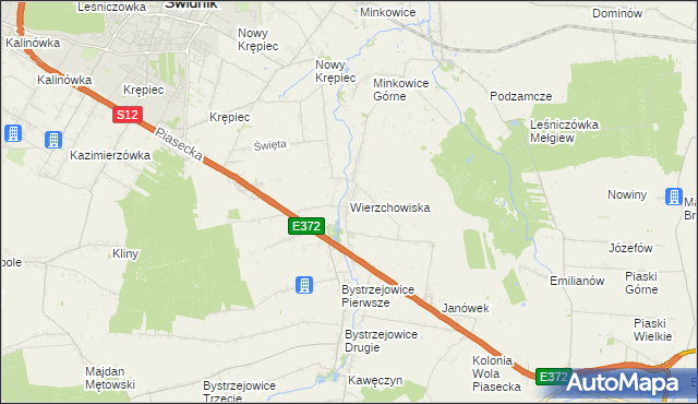 mapa Wierzchowiska gmina Piaski, Wierzchowiska gmina Piaski na mapie Targeo