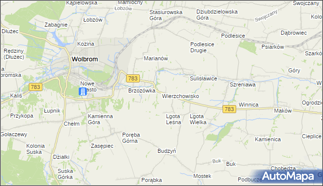 mapa Wierzchowisko gmina Wolbrom, Wierzchowisko gmina Wolbrom na mapie Targeo