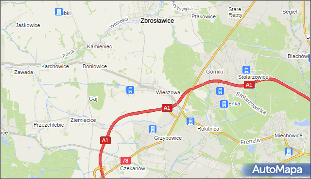 mapa Wieszowa, Wieszowa na mapie Targeo