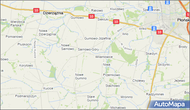 mapa Wilamowice gmina Dzierzążnia, Wilamowice gmina Dzierzążnia na mapie Targeo