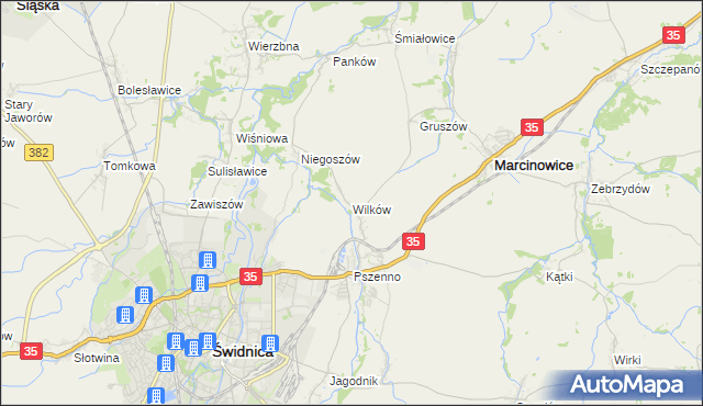 mapa Wilków gmina Świdnica, Wilków gmina Świdnica na mapie Targeo