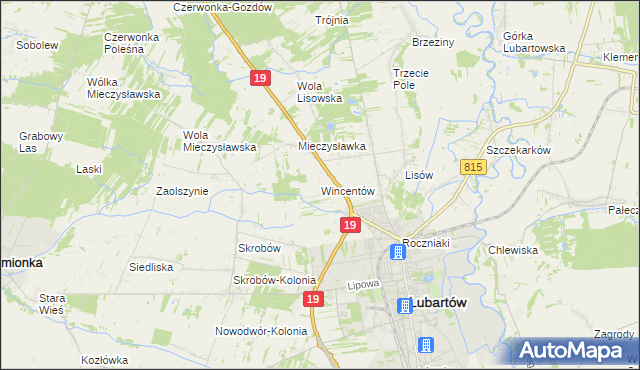 mapa Wincentów gmina Lubartów, Wincentów gmina Lubartów na mapie Targeo