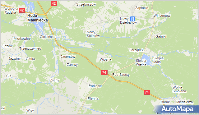 mapa Wiosna gmina Radoszyce, Wiosna gmina Radoszyce na mapie Targeo