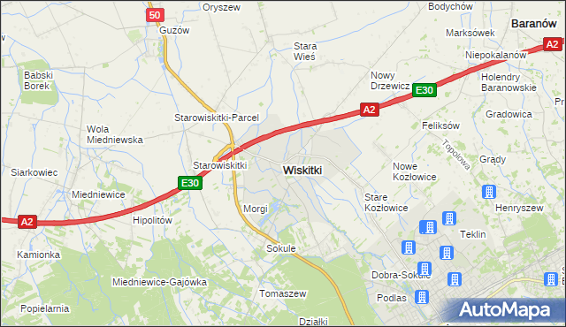 mapa Wiskitki, Wiskitki na mapie Targeo