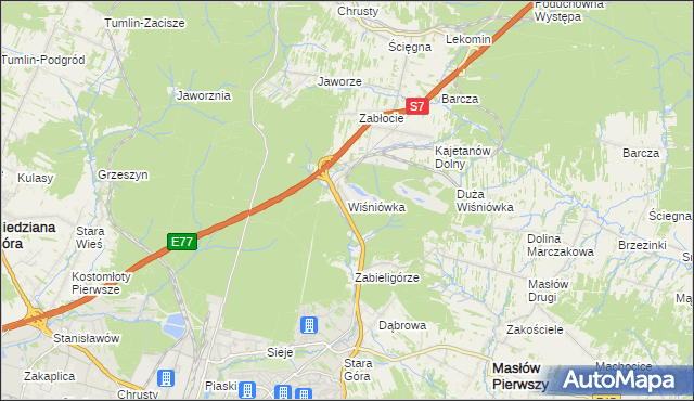 mapa Wiśniówka gmina Masłów, Wiśniówka gmina Masłów na mapie Targeo