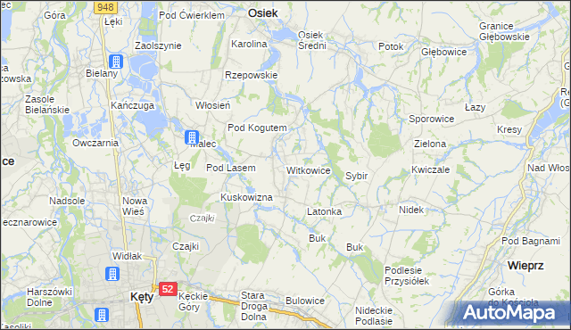 mapa Witkowice gmina Kęty, Witkowice gmina Kęty na mapie Targeo
