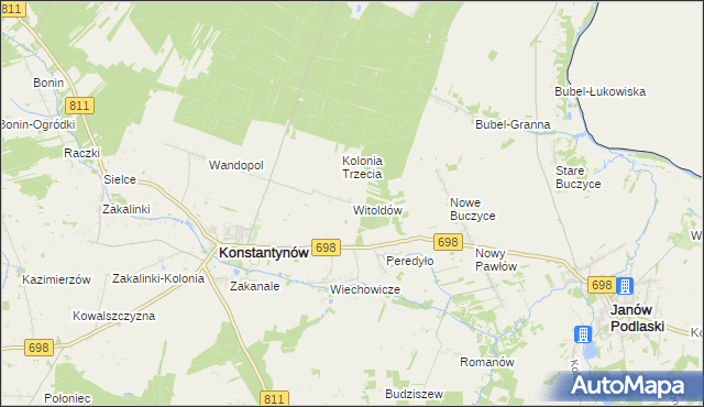 mapa Witoldów gmina Konstantynów, Witoldów gmina Konstantynów na mapie Targeo