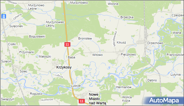 mapa Witowo gmina Krzykosy, Witowo gmina Krzykosy na mapie Targeo