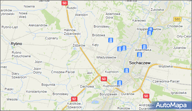 mapa Władysławów gmina Sochaczew, Władysławów gmina Sochaczew na mapie Targeo