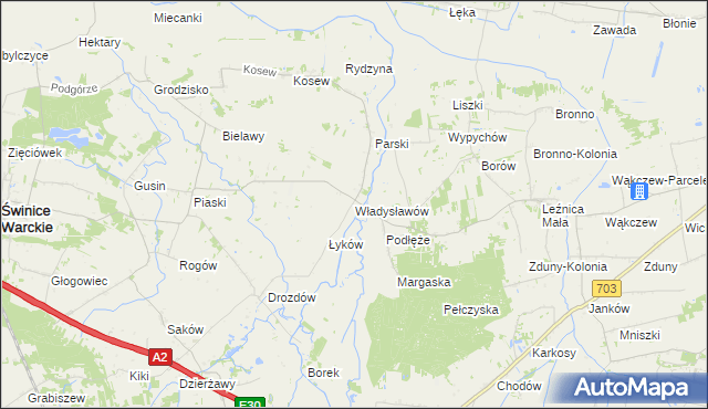 mapa Władysławów gmina Świnice Warckie, Władysławów gmina Świnice Warckie na mapie Targeo