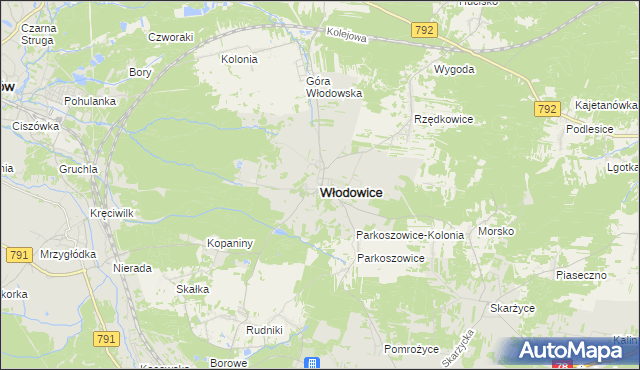 mapa Włodowice powiat zawierciański, Włodowice powiat zawierciański na mapie Targeo