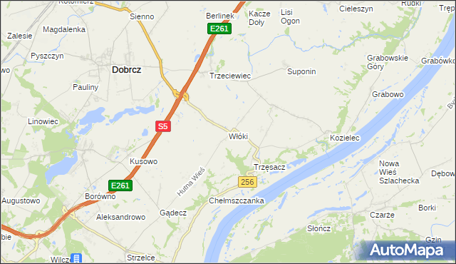 mapa Włóki gmina Dobrcz, Włóki gmina Dobrcz na mapie Targeo