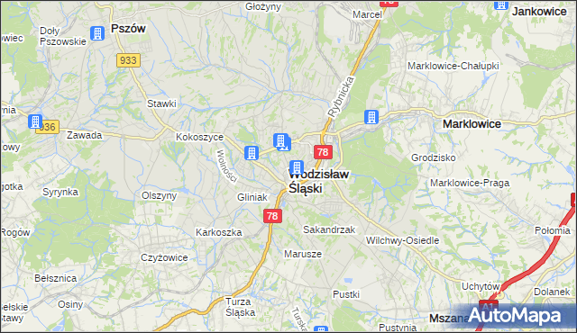 mapa Wodzisławia Śląskiego, Wodzisław Śląski na mapie Targeo