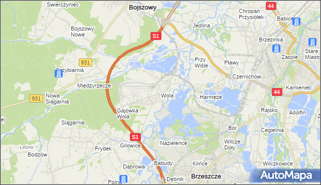 mapa Wola gmina Miedźna, Wola gmina Miedźna na mapie Targeo