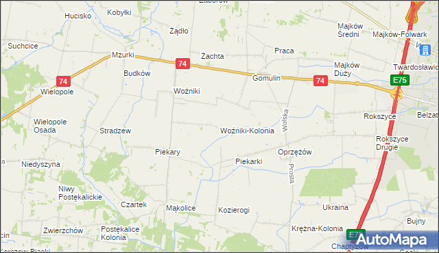 mapa Woźniki-Kolonia, Woźniki-Kolonia na mapie Targeo