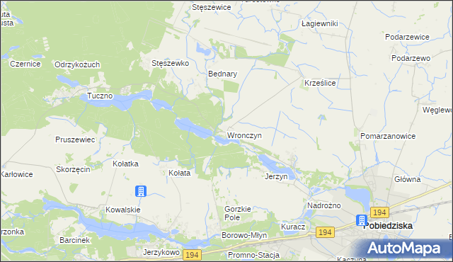 mapa Wronczyn gmina Pobiedziska, Wronczyn gmina Pobiedziska na mapie Targeo