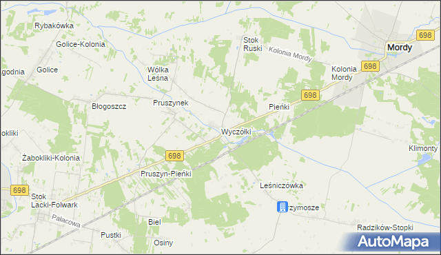 mapa Wyczółki gmina Mordy, Wyczółki gmina Mordy na mapie Targeo