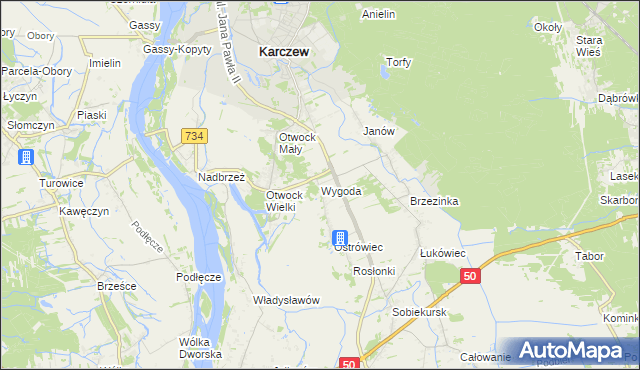 mapa Wygoda gmina Karczew, Wygoda gmina Karczew na mapie Targeo