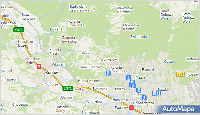 mapa Wymysłów gmina Kunów, Wymysłów gmina Kunów na mapie Targeo