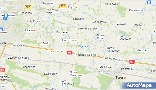 mapa Wymysłów gmina Sochaczew, Wymysłów gmina Sochaczew na mapie Targeo