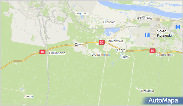 mapa Wypaleniska gmina Solec Kujawski, Wypaleniska gmina Solec Kujawski na mapie Targeo